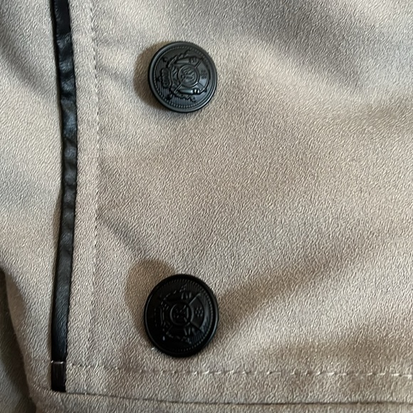 Double Zero Taupe Trench Coat w/Flared Silhouette & faux leather trim Size Small - Picture 13 of 15